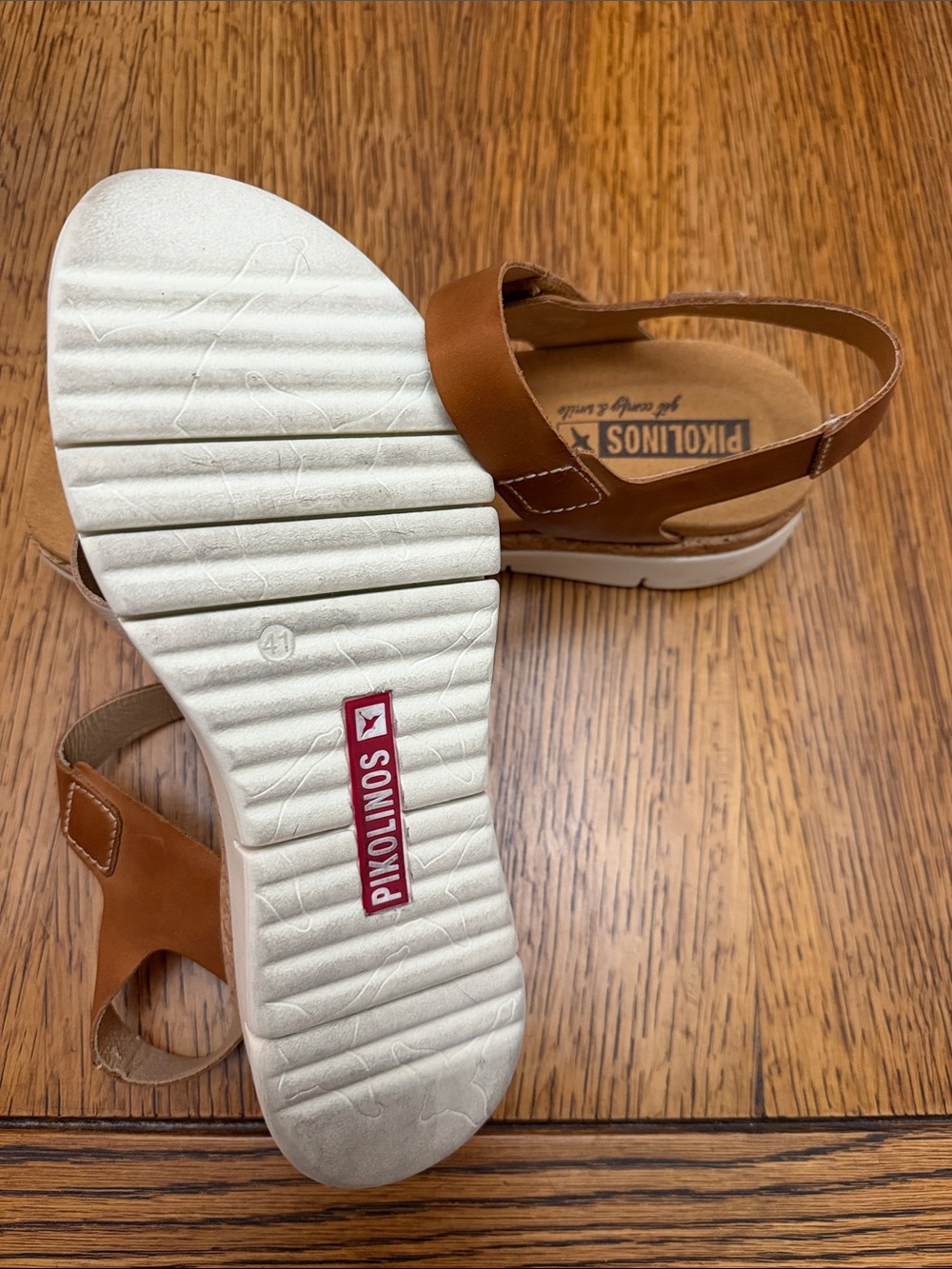 PIKOLINOS Brown and White Leather Slingback Sandals - Picture 4 of 5